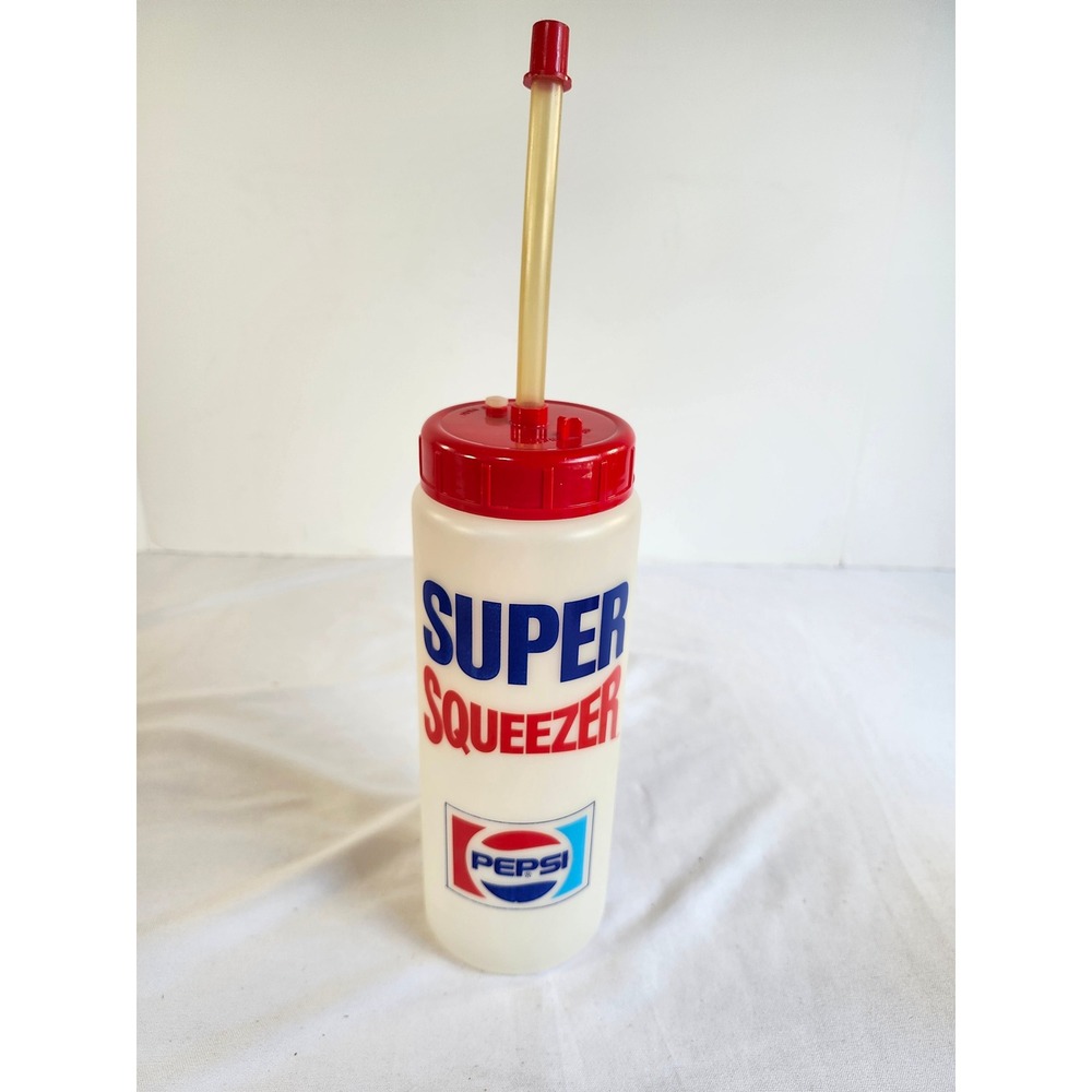 Vintage Pepsi Super Squeezer Water Bottle Betras Plastics USA Red White Blue‎